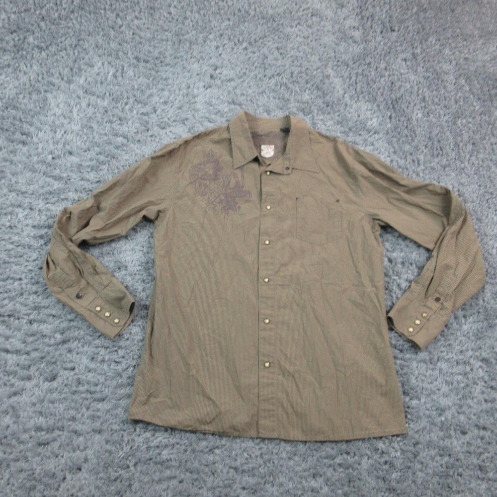 Indigo Star Shirt Mens Large Green Striped Western Snap Button Snake Graphic